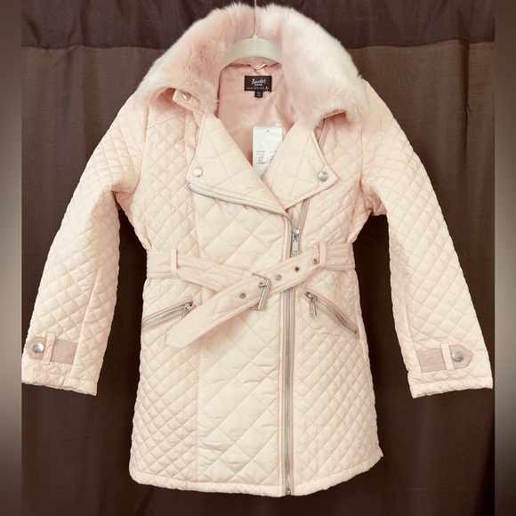Bardot Junior Tween Girl Grace Quilted Coat In Blush Removable Faux Fur … - Picture 6 of 9